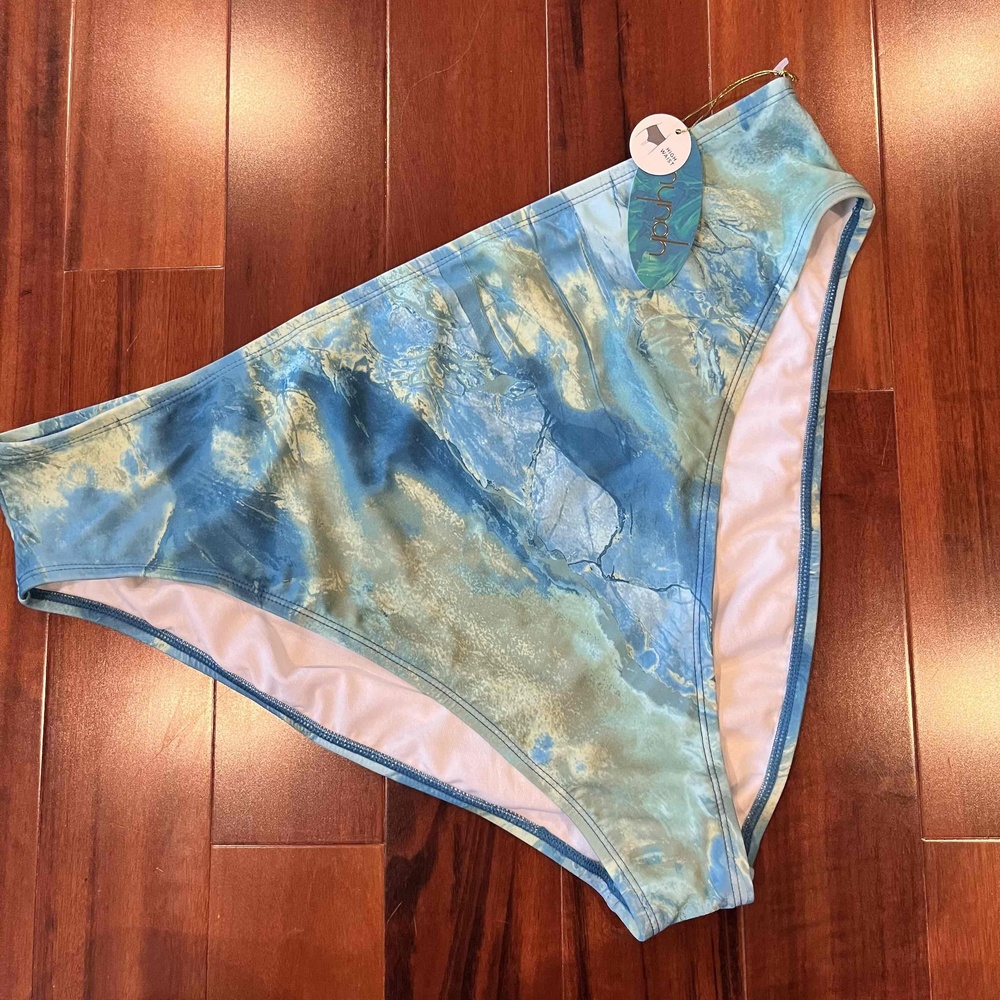 New NWT Mynah‎ Blue Bikini Bottom Marble Swirl Pattern Swim Plus Size XXL 2X 2XL